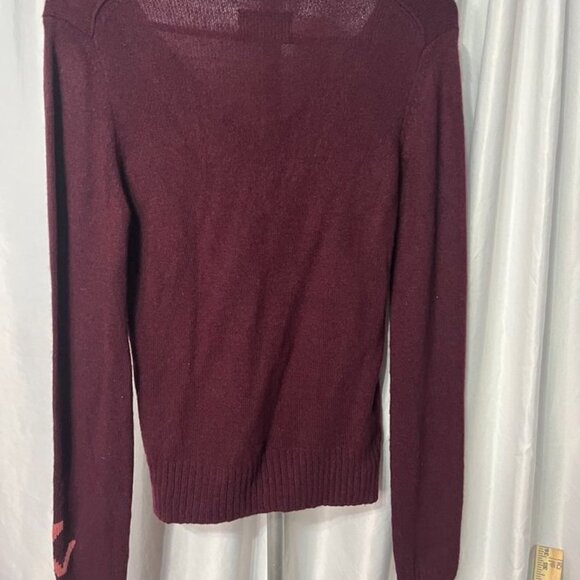Zadig & Voltaire Burgundy V-Neck Sweater Italy – Monogrammed Sleeve (Est. Small) - Picture 6 of 8